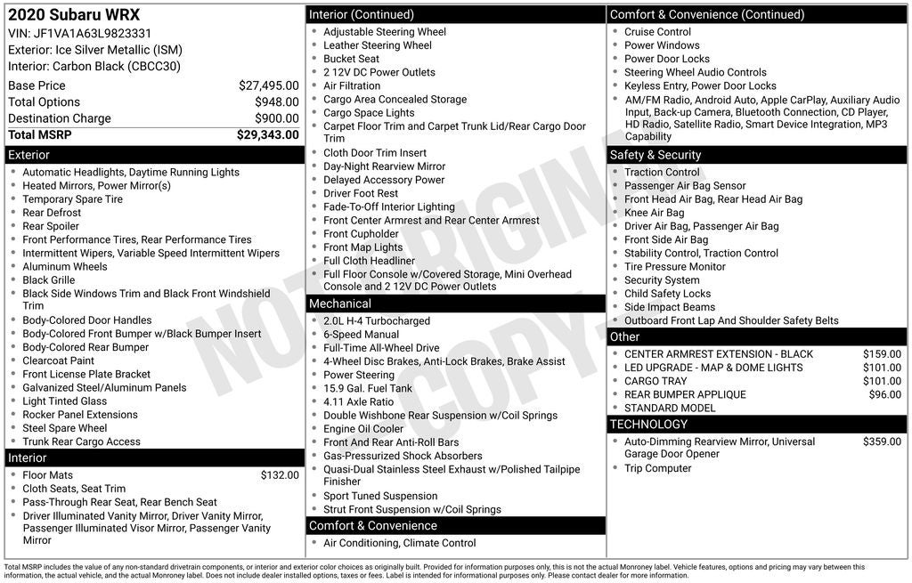 2020 Subaru WRX Base