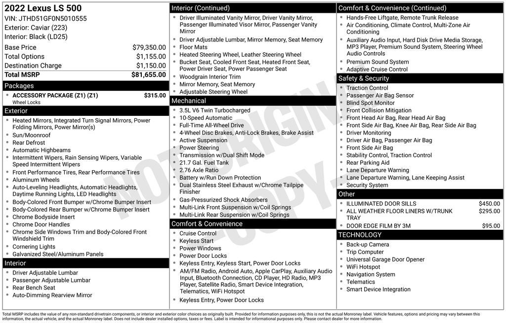 2022 Lexus LS 500 500 Base