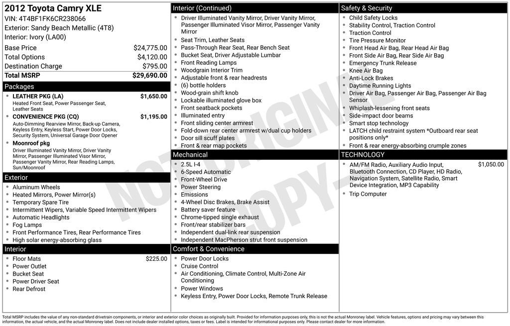 2012 Toyota CAMRY XLE