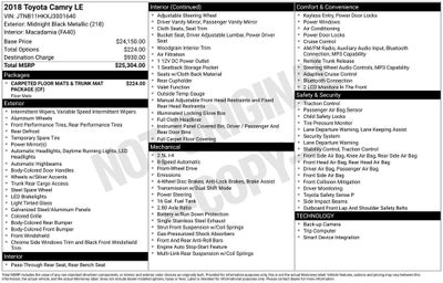 2018 Toyota CAMRY LE